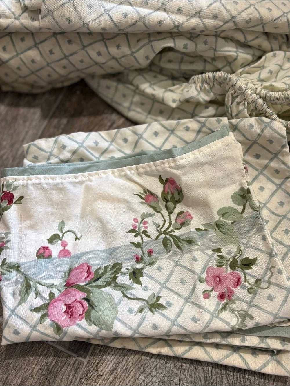 Vtg WestPoint Stevens Rose Trellis Full/Double Comforter & Sheet Set 7 Pc Floral